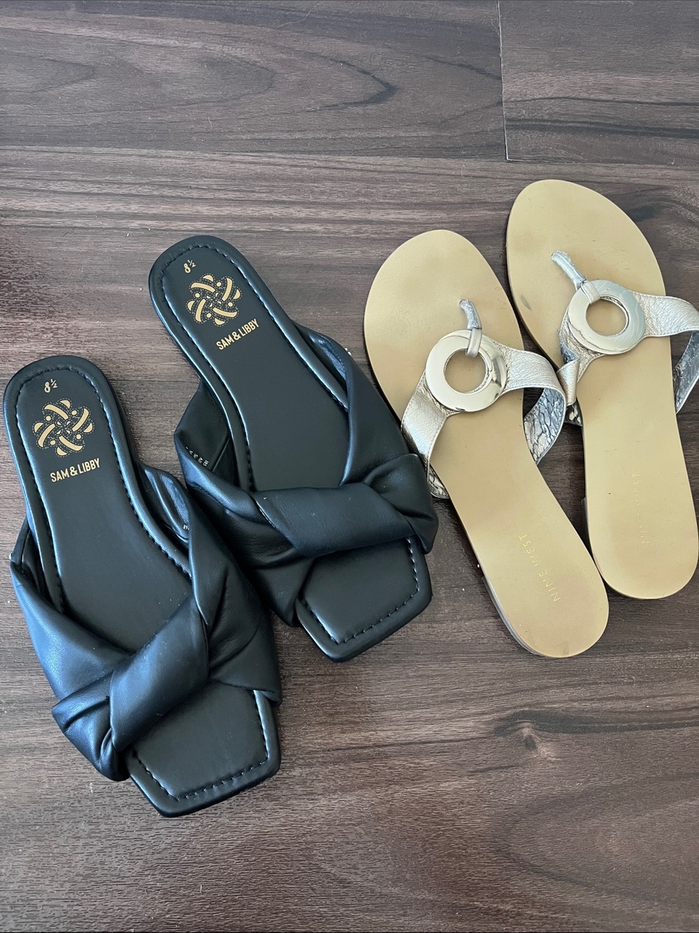 Nine West Metallic Gold Ring Toe-Thong Sandals